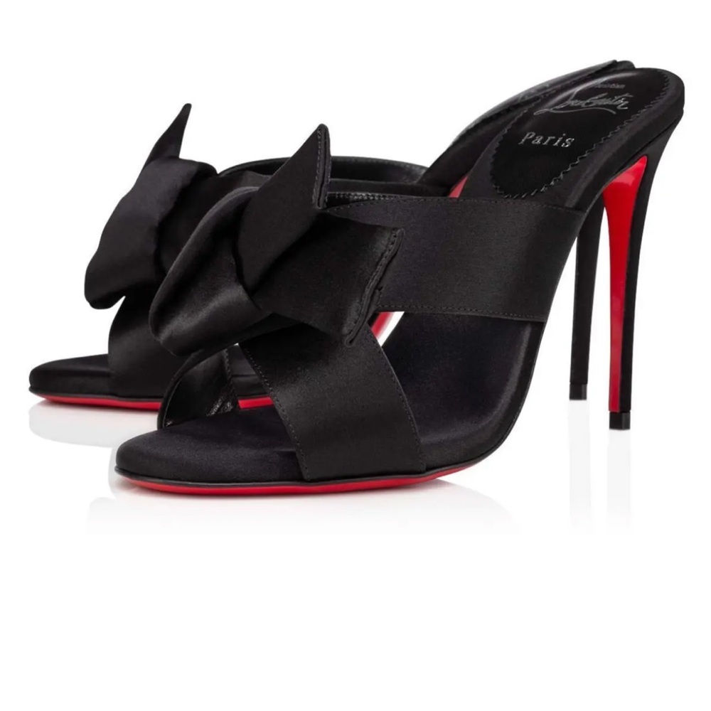 CHRISTIAN LOUBOUTIN MATRICIA 100 BOW CREPE SATIN SANDALS